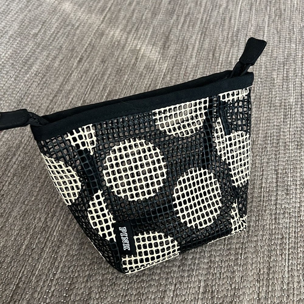 PINK Victoria's Secret Polka Dot Rubber Mesh Cosmetic Bag